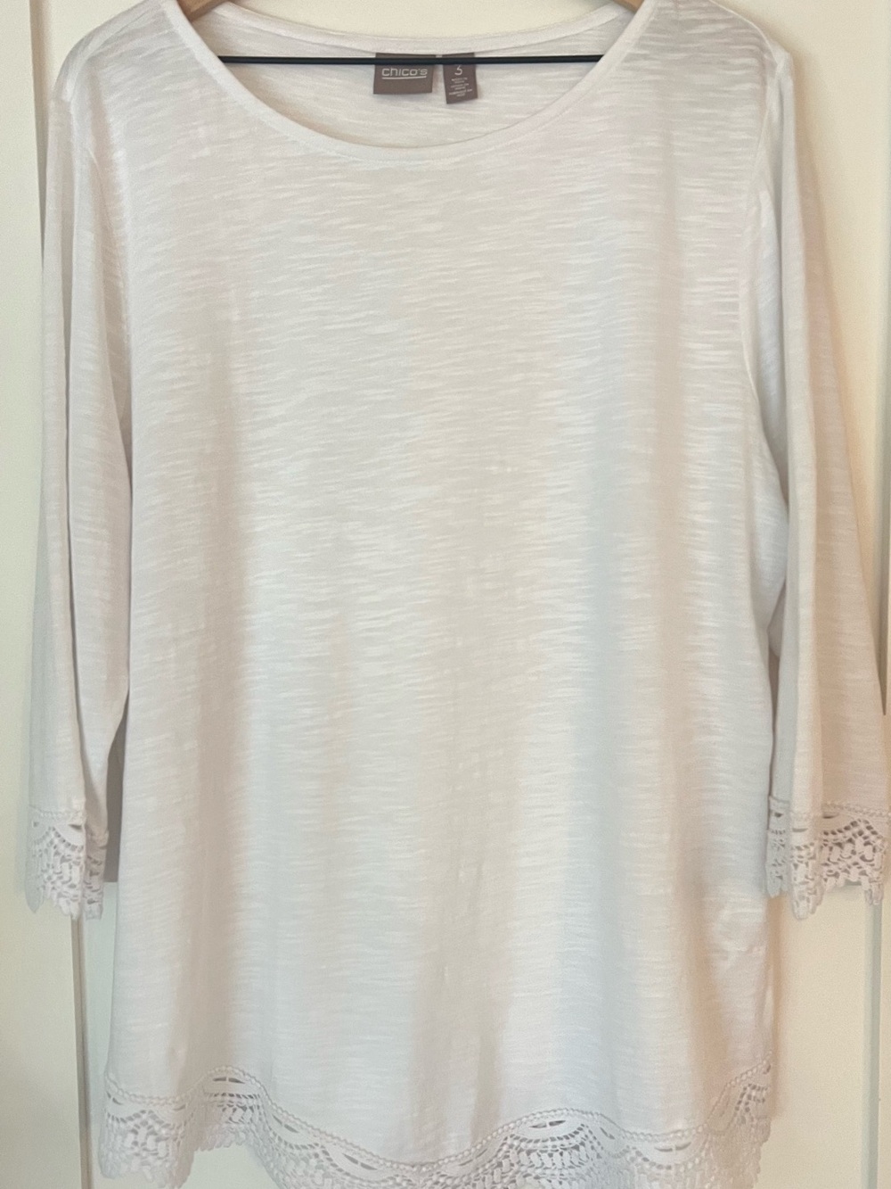 CHICO’S | White Crochet Trim Tunic Top Cotton Modal XL 16/18